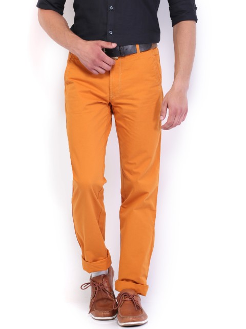 

Peter England Men Rust Orange Slim Fit Casual Trousers