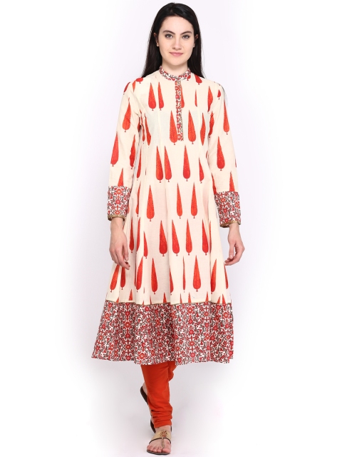 

W Women Off-White & Red Printed Anarkali Kurta