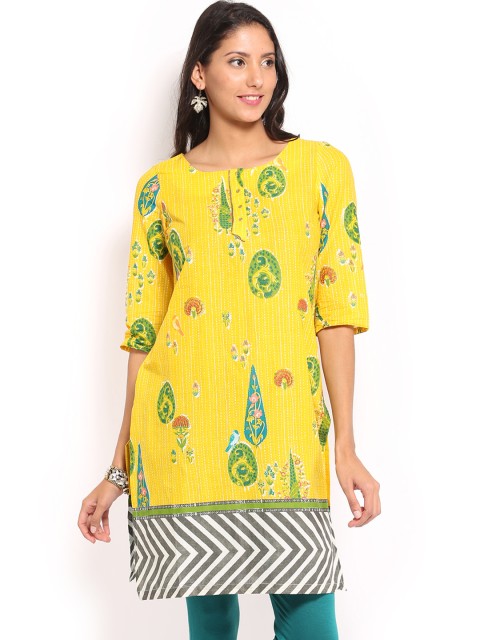 

W Women Yellow Printed Kurta