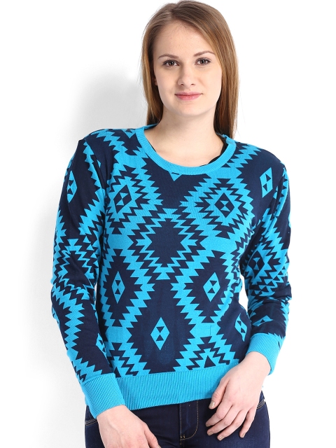 

Tokyo Talkies Women Blue Printed Sweater