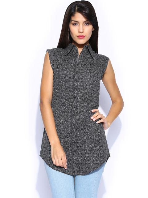 

W Women Black & White Printed Tunic