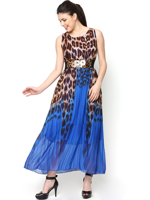 

Tokyo Talkies Brown & Blue Printed Maxi Dress