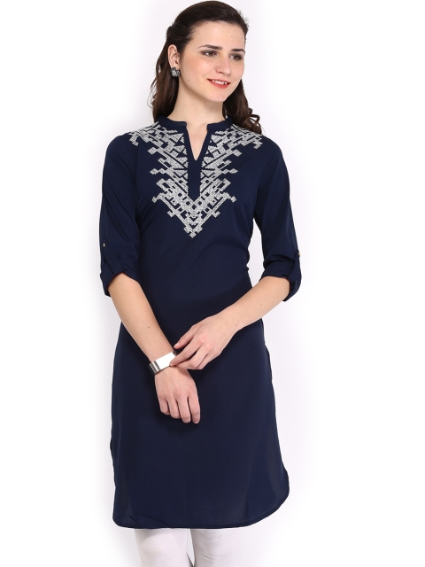 

W Women Navy Kurta, Navy blue