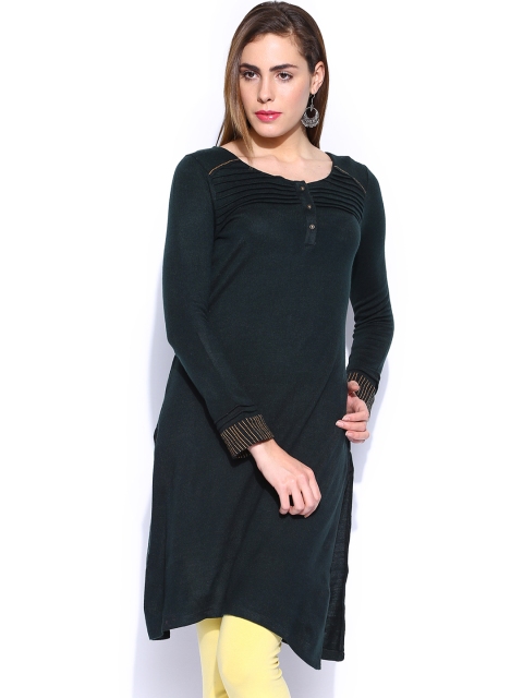 

W Women Dark Green Knitted Winter Kurta