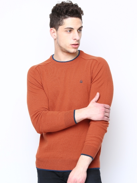 

United Colors of Benetton Men Orange Wool Blend Sweater