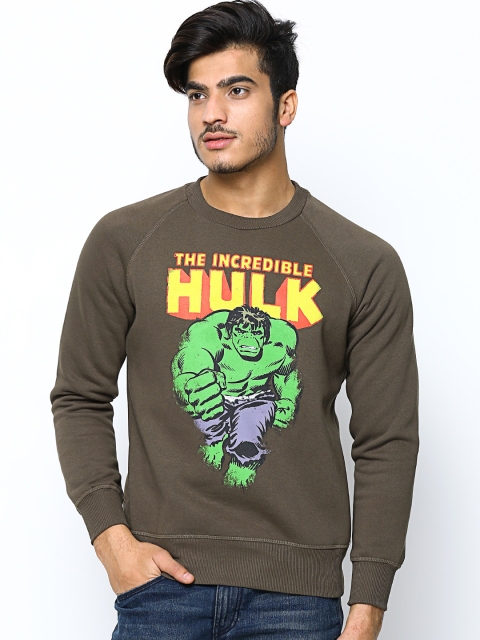 

Hulk by Free Authority Men Olive Green Print Sweatshirt