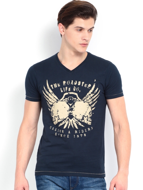 

Roadster Men Navy Printed T-shirt, Navy blue
