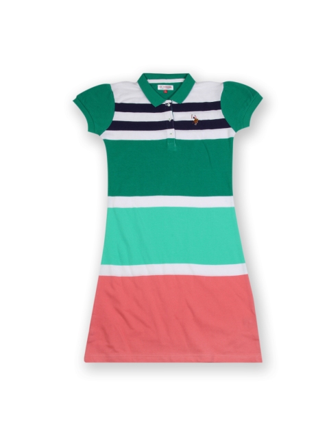 

U.S. Polo Assn. Kids Girls Green & White Striped A-Line Dress