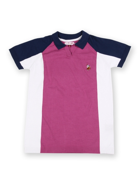 

U.S. Polo Assn. Kids Girls Dark Pink Navy Polo Pure Cotton T-shirt