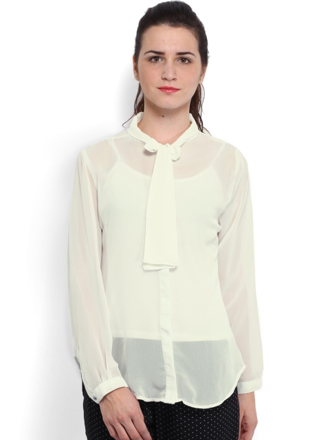 

Tokyo Talkies Women Off-White Sheer Shirt