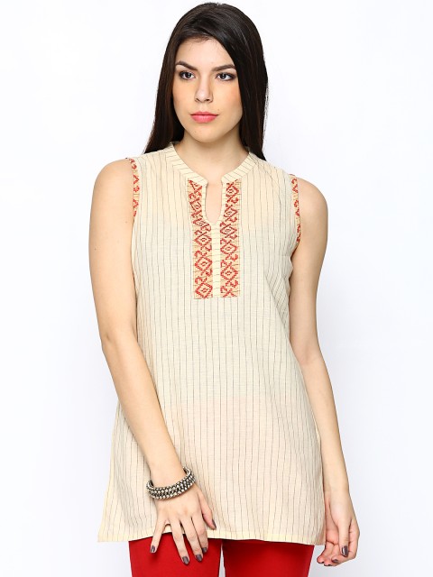 

AURELIA Women Beige Pure Cotton Kurti