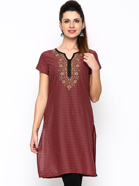 

AURELIA Women Maroon & Black Geometric Printed Kurta