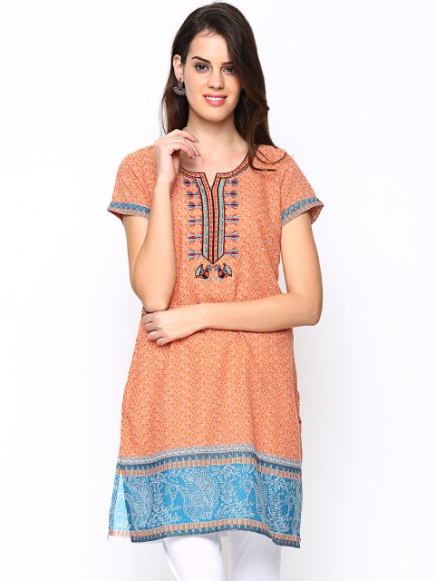 

AURELIA Women Rust Orange Printed Kurta