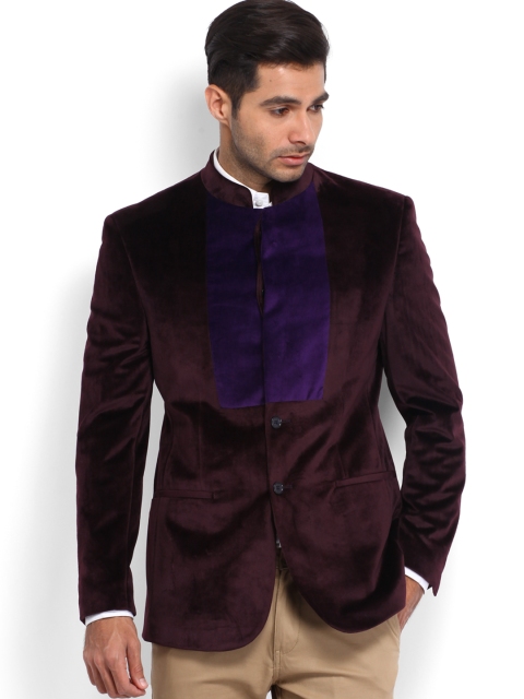 

Peter England Men Purple Slim Fit Ethnic Bandhgala Blazer