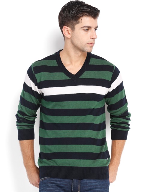 

Peter England Navy & Green Striped Sweater, Navy blue