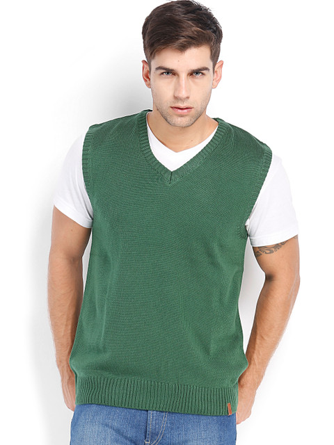 

Peter England Men Green Sleeveless Sweater