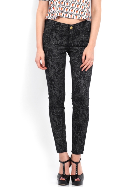 

Tokyo Talkies Women Black Printed Slim Fit Trousers