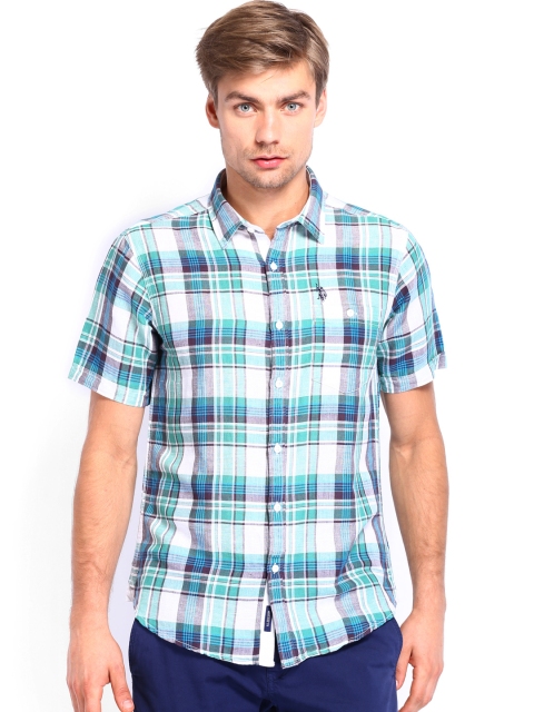 

U.S. Polo Assn. Denim Co. Men Green & White Checked Linen Casual Shirt