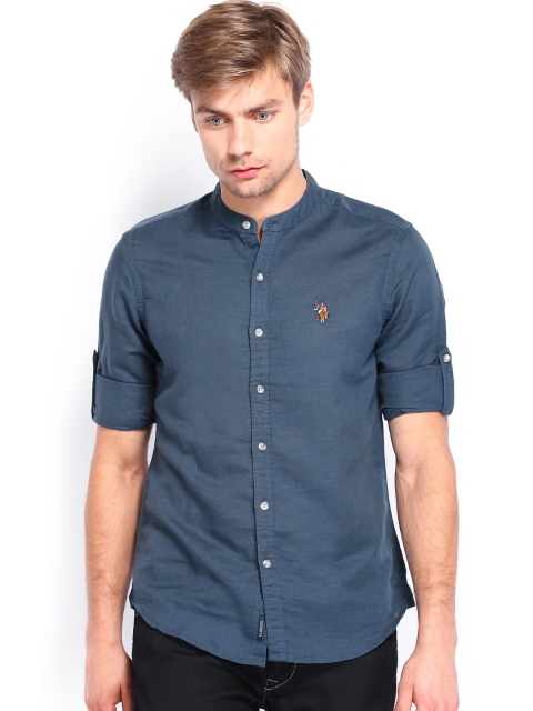 

U.S. Polo Assn. Denim Co. Men Blue Linen Casual Shirt