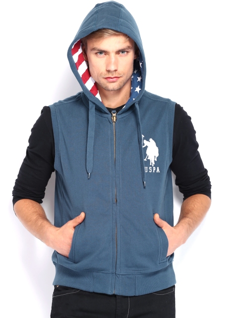 

U.S. Polo Assn. Denim Co. Men Blue Sleeveless Hooded Sweatshirt