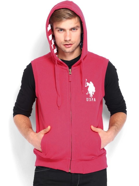 

U.S. Polo Assn. Denim Co. Men Pink Sleeveless Hooded Sweatshirt