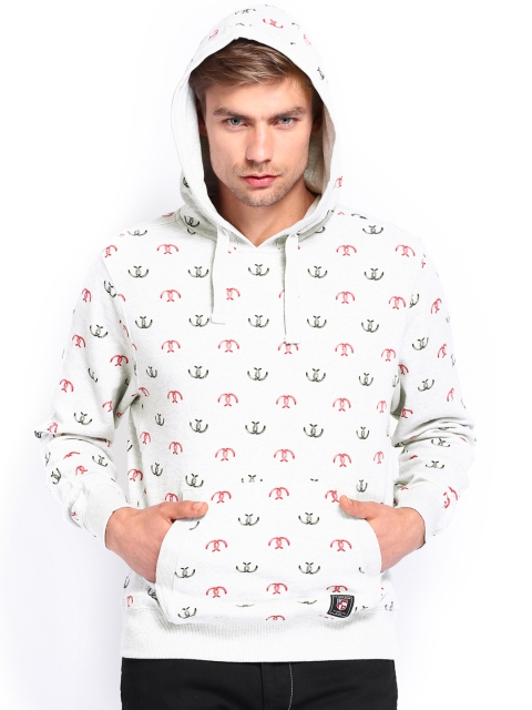 

U.S. Polo Assn. Denim Co. Men Grey Melange Hooded Printed Sweatshirt
