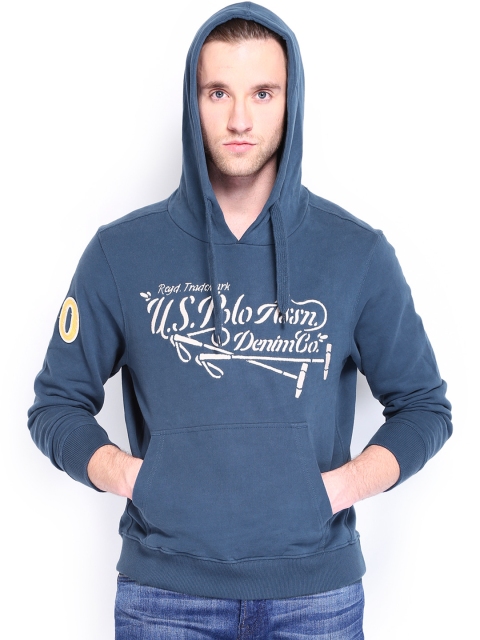 

U.S. Polo Assn. Denim Co. Men Blue Hooded Embroidered Sweatshirt
