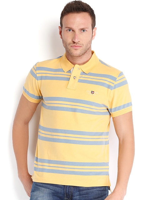 

U.S. Polo Assn. Denim Co. Men Yellow & Blue Striped Polo T-shirt