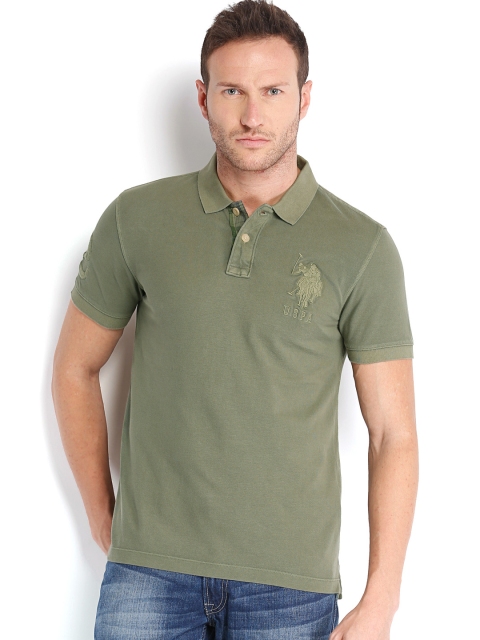 

U.S. Polo Assn. Denim Co. Men Olive Green Pique Polo T-shirt