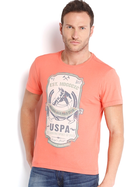 

U.S. Polo Assn. Denim Co. Men Coral Pink Printed T-shirt