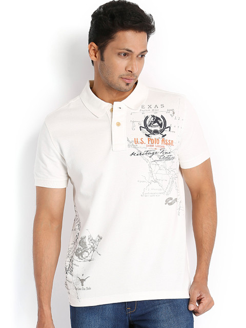 

U.S. Polo Assn. Denim Co. Men Off-White Printed Pique Polo T-shirt
