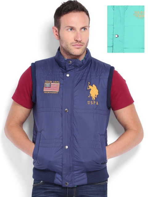 

U.S. Polo Assn. Men Navy & Green Padded Sleeveless Reversible Jacket, Navy blue
