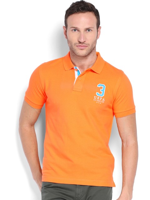 

U.S. Polo Assn. Men Orange Polo Pure Cotton T-shirt