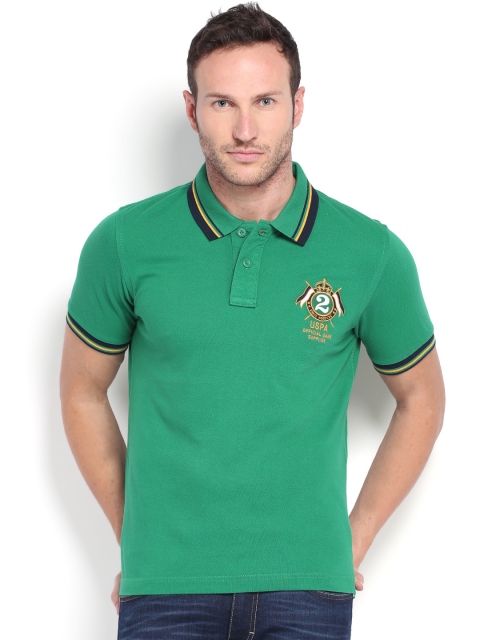 

U.S. Polo Assn. Men Green Polo Pure Cotton T-shirt