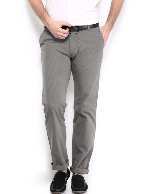 

U.S. Polo Assn. Men Grey Striped Smart Casual Trousers