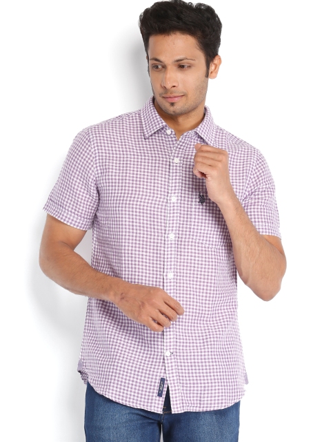 

U.S. Polo Assn. Men Purple Checked Linen Tailored Fit Shirt