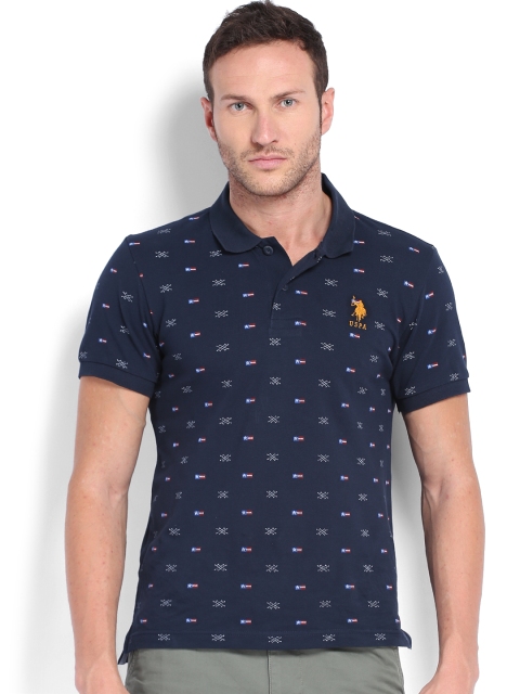 

U.S. Polo Assn. Men Blue Printed Polo T-shirt