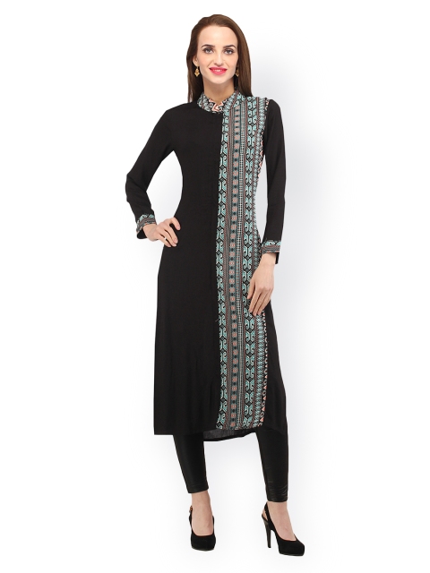 

Cottinfab Women Black Printed Kurta