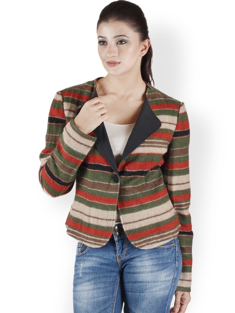 

Owncraft Women Multicoloured Striped Single-Breasted Blazer, Multi
