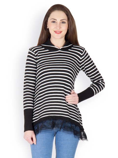 

Camey Women Black & White Striped Sweater