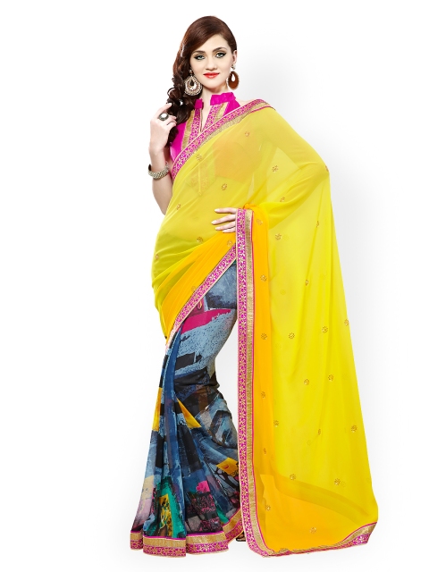 

Touch Trends Yellow Printed Georgette Fashion Saree