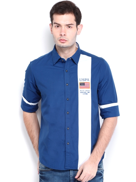 

U.S. Polo Assn. Denim Co. Men Blue Panelled Casual Shirt