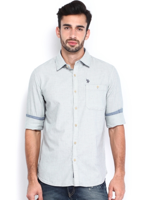 

U.S. Polo Assn. Denim Co. Men Grey Striped Regular Fit Casual Shirt