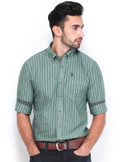 

U.S. Polo Assn. Denim Co. Men Green & White Striped Casual Shirt