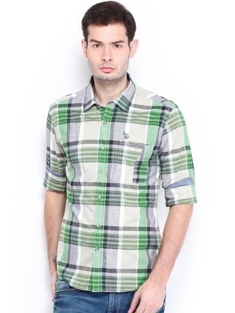 

U.S. Polo Assn. Denim Co. Men Green & White Checked Casual Shirt