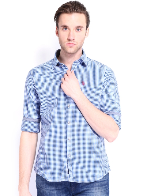 

U.S. Polo Assn. Denim Co. Men White & Blue Checked Casual Shirt