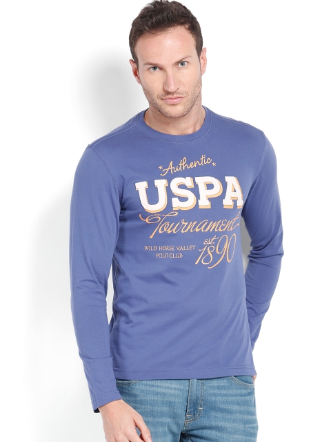 

U.S. Polo Assn. Denim Co. Men Blue Printed Pure Cotton T-shirt