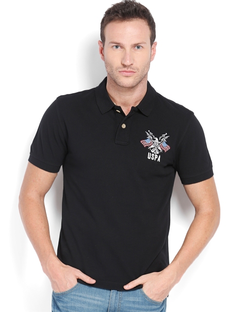 

U.S. Polo Assn. Denim Co. Men Black Pique Polo T-shirt