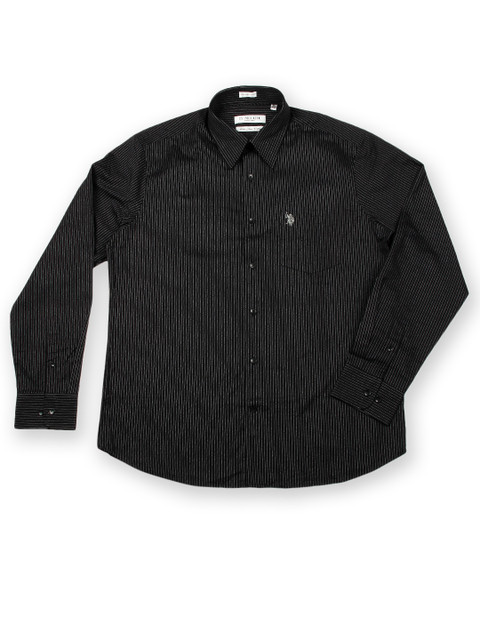 

U.S. Polo Assn. Men Black & White Striped Tailored Fit Smart Casual Shirt
