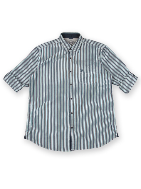 

U.S. Polo Assn. Denim Co. Men Grey & White Striped Slim Fit Casual Shirt